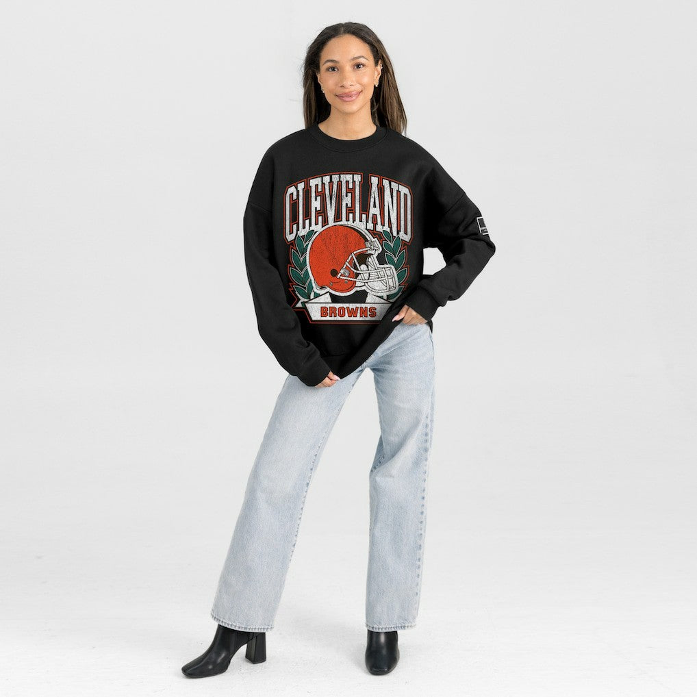 Cleveland Browns Gameday Couture Women's Oversized Victory Lane Black Label Premium Fleece Sweatshirt Black | NFL