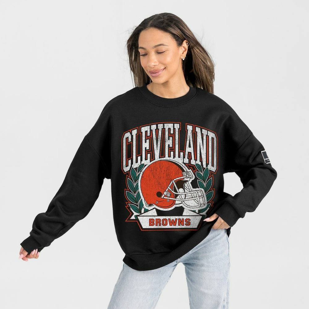 Cleveland Browns Gameday Couture Women's Oversized Victory Lane Black Label Premium Fleece Sweatshirt Black | NFL