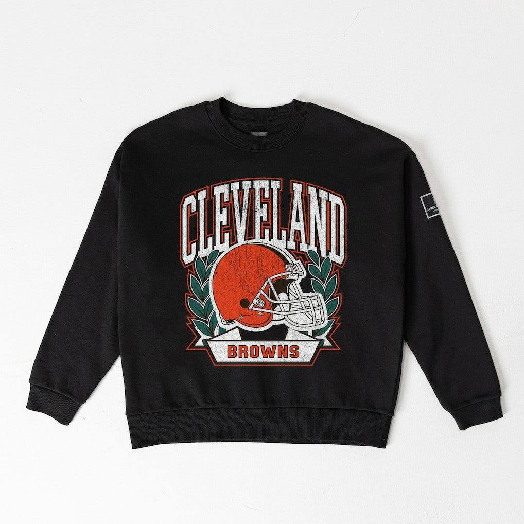 Cleveland Browns Gameday Couture Women's Oversized Victory Lane Black Label Premium Fleece Sweatshirt Black | NFL