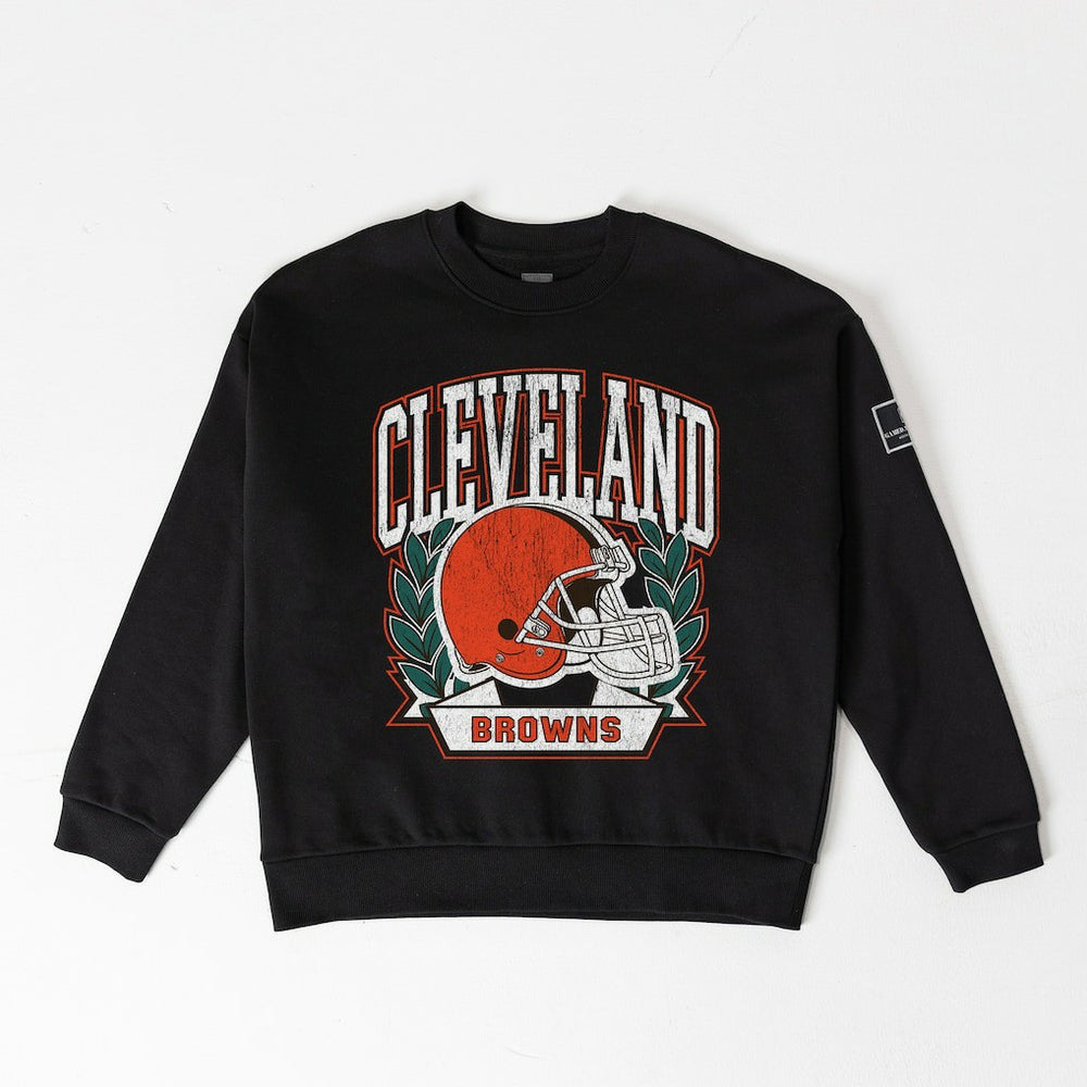Cleveland Browns Gameday Couture Women's Oversized Victory Lane Black Label Premium Fleece Sweatshirt Black | NFL