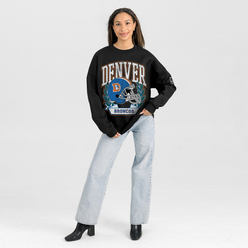 Denver Broncos Gameday Couture Women's Oversized Victory Lane Black Label Premium Fleece Sweatshirt Black | NFL