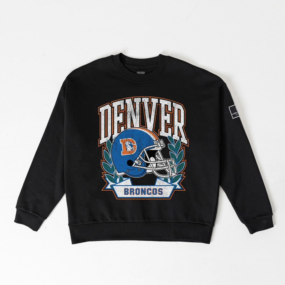 Denver Broncos Gameday Couture Women's Oversized Victory Lane Black Label Premium Fleece Sweatshirt Black | NFL
