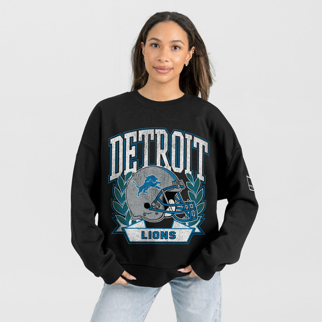 Detroit Lions Gameday Couture Women's Oversized Victory Lane Black Label Premium Fleece Sweatshirt Black | NFL