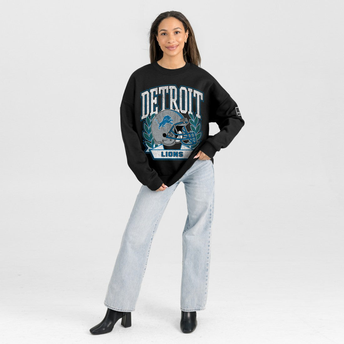 Detroit Lions Gameday Couture Women's Oversized Victory Lane Black Label Premium Fleece Sweatshirt Black | NFL