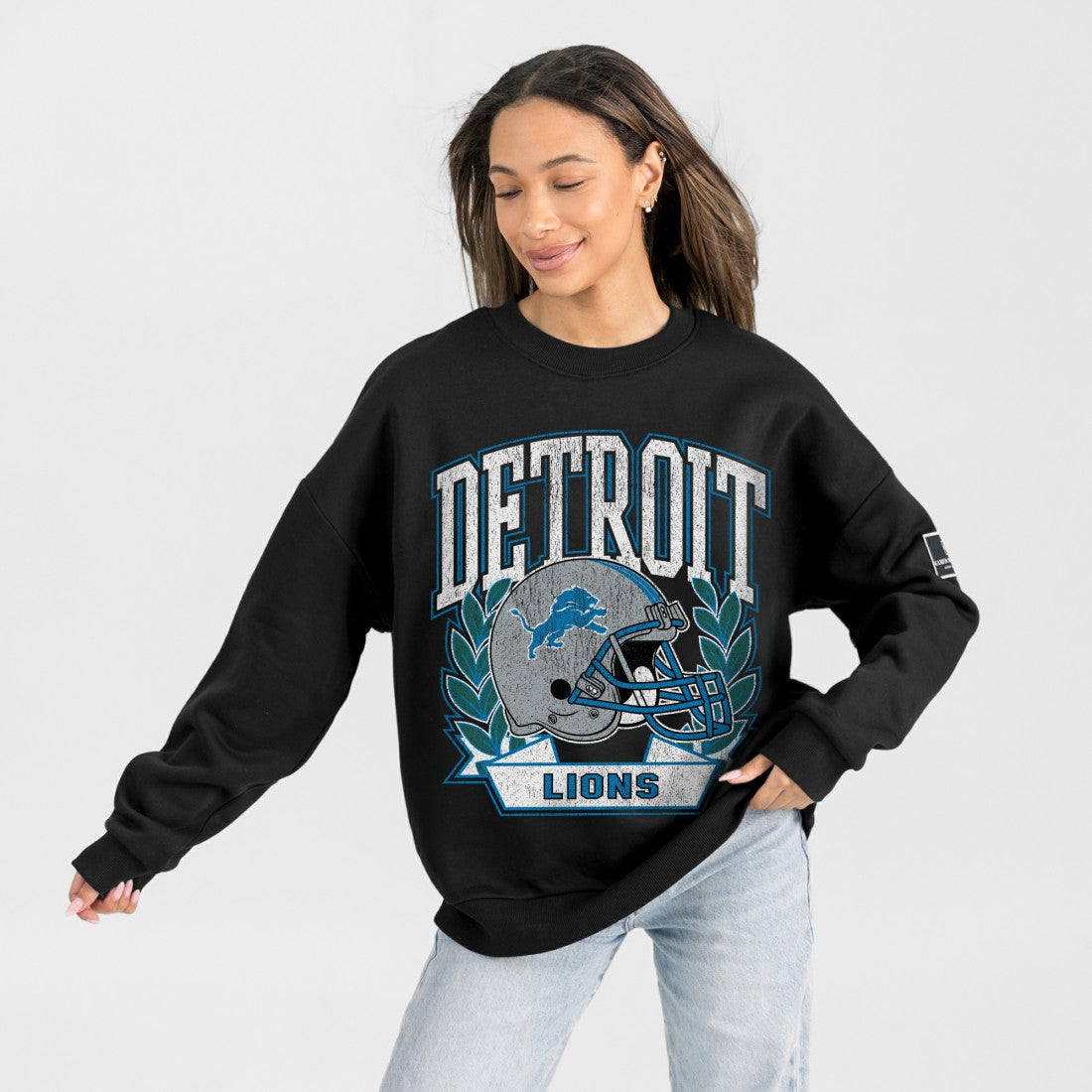 Detroit Lions Gameday Couture Women's Oversized Victory Lane Black Label Premium Fleece Sweatshirt Black | NFL