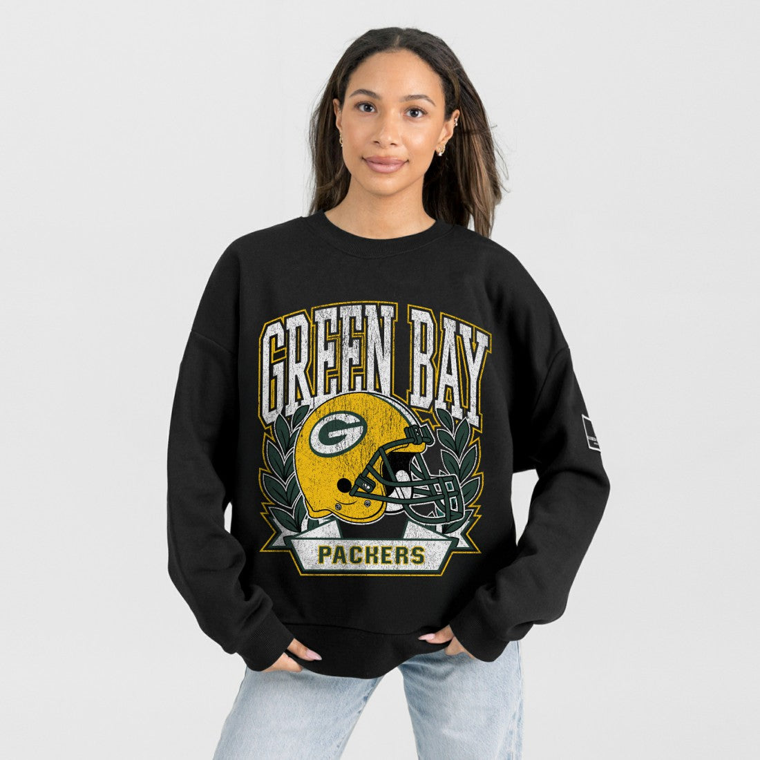 Green Bay Packers Gameday Couture Women's Oversized Victory Lane Black Label Premium Fleece Sweatshirt Black | NFL