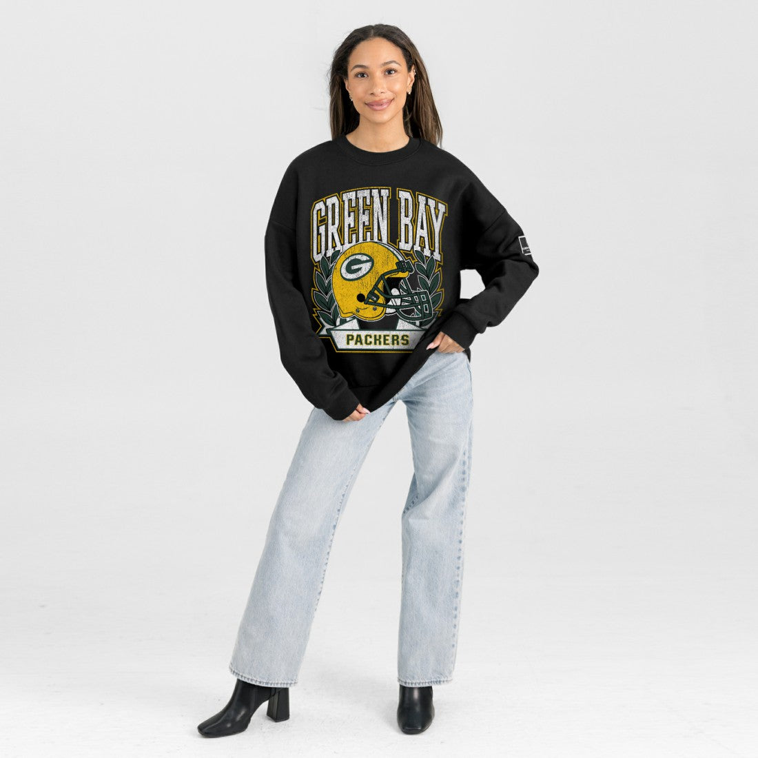 Green Bay Packers Gameday Couture Women's Oversized Victory Lane Black Label Premium Fleece Sweatshirt Black | NFL