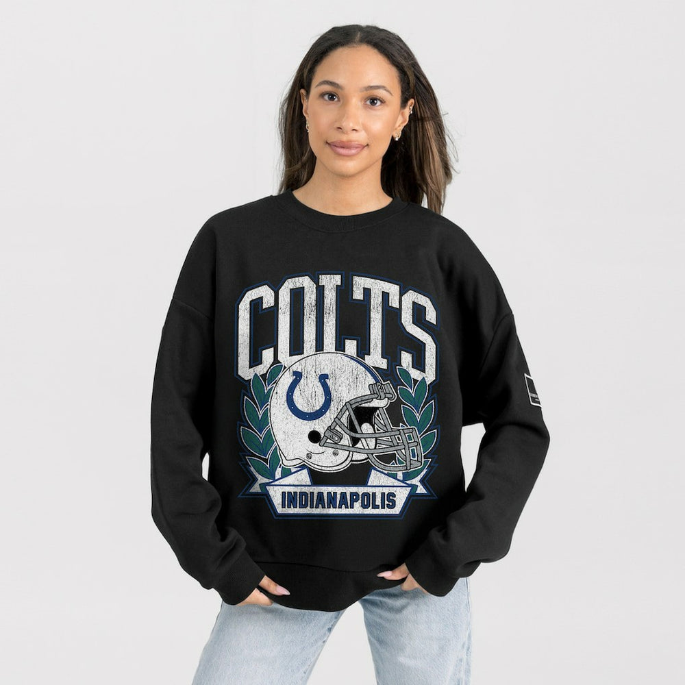 Indianapolis Colts Gameday Couture Women's Oversized Victory Lane Black Label Premium Fleece Sweatshirt Black | NFL