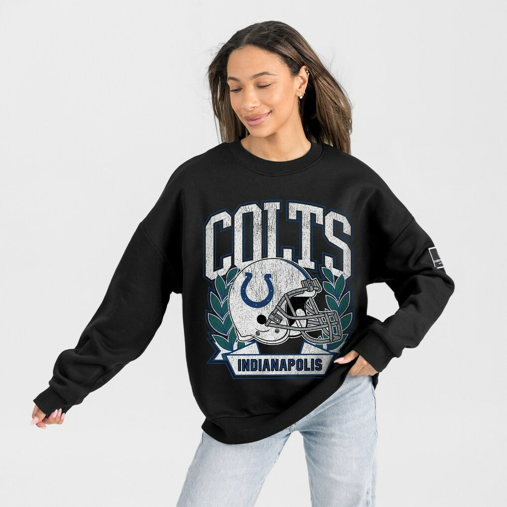 Indianapolis Colts Gameday Couture Women's Oversized Victory Lane Black Label Premium Fleece Sweatshirt Black | NFL