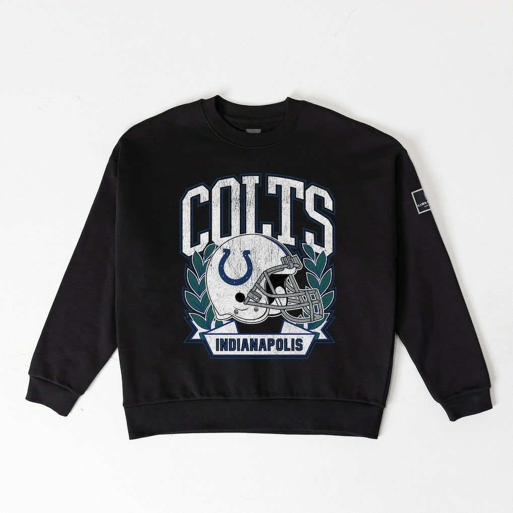 Indianapolis Colts Gameday Couture Women's Oversized Victory Lane Black Label Premium Fleece Sweatshirt Black | NFL