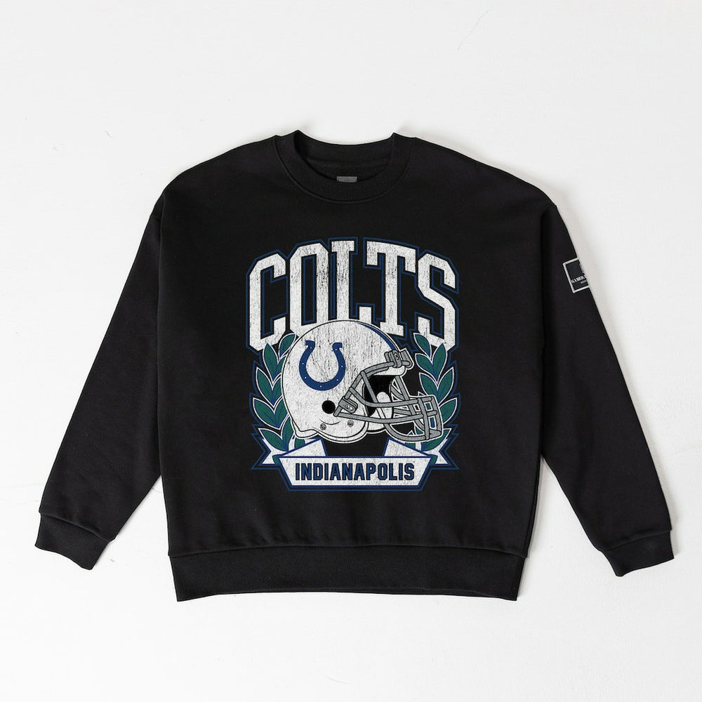 Indianapolis Colts Gameday Couture Women's Oversized Victory Lane Black Label Premium Fleece Sweatshirt Black | NFL