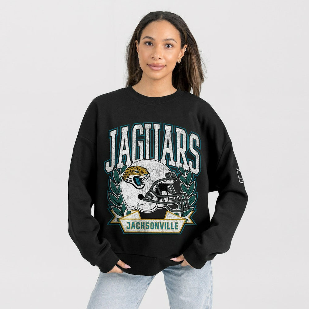 Jacksonville Jaguars Gameday Couture Women's Oversized Victory Lane Black Label Premium Fleece Sweatshirt Black | NFL