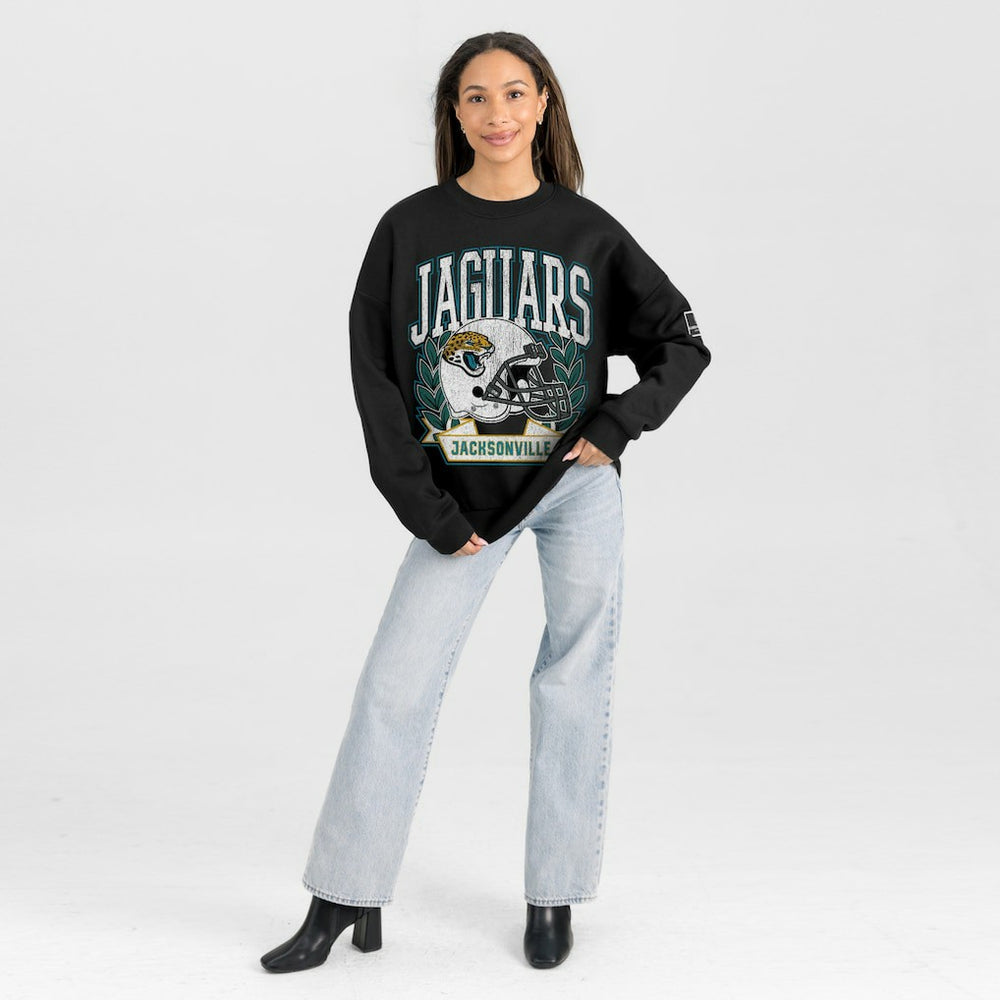 Jacksonville Jaguars Gameday Couture Women's Oversized Victory Lane Black Label Premium Fleece Sweatshirt Black | NFL