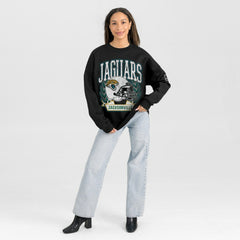 Jacksonville Jaguars Gameday Couture Women's Oversized Victory Lane Black Label Premium Fleece Sweatshirt Black | NFL