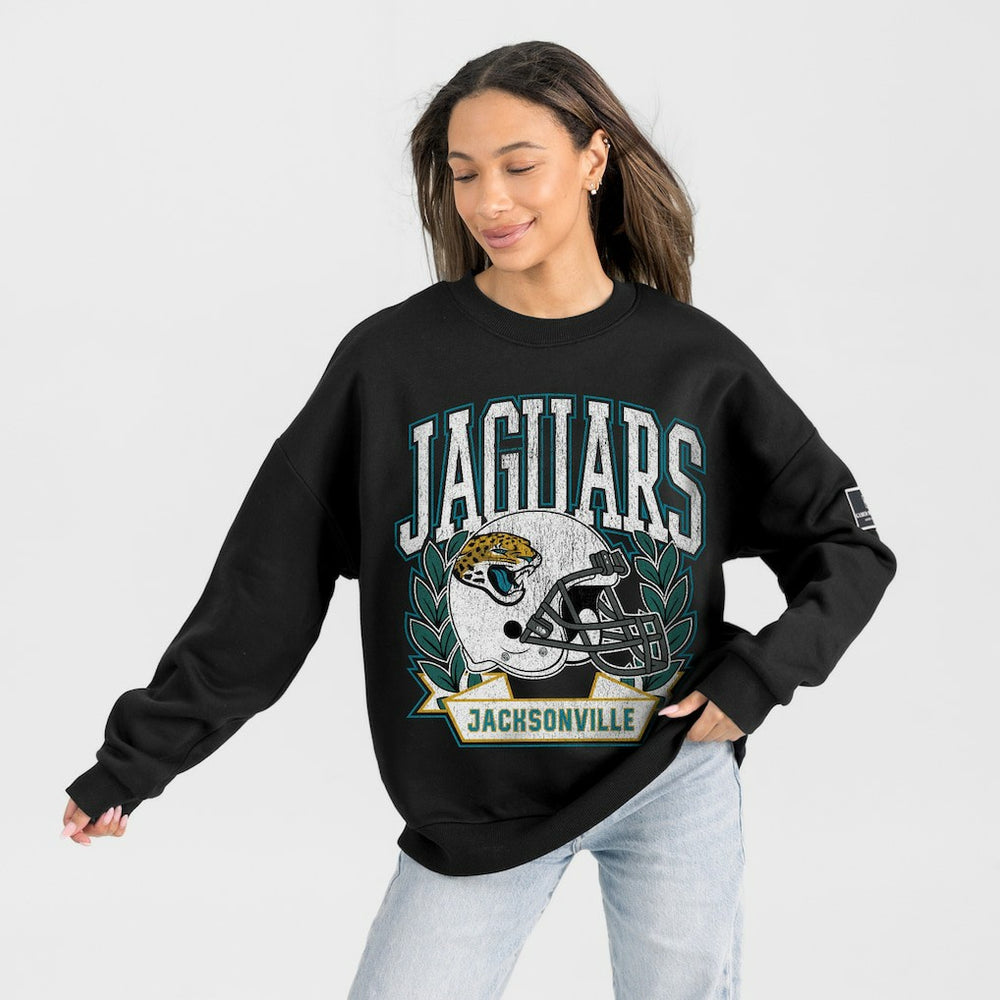 Jacksonville Jaguars Gameday Couture Women's Oversized Victory Lane Black Label Premium Fleece Sweatshirt Black | NFL