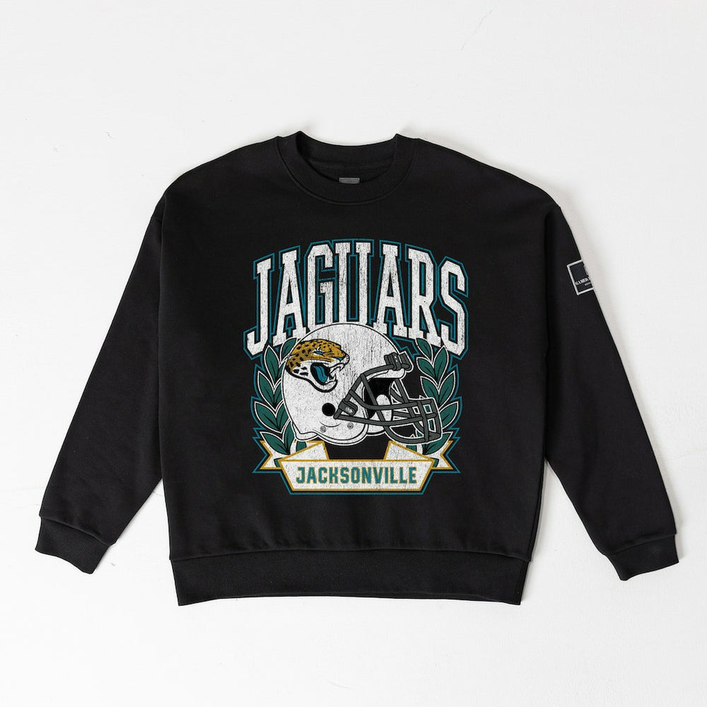 Jacksonville Jaguars Gameday Couture Women's Oversized Victory Lane Black Label Premium Fleece Sweatshirt Black | NFL