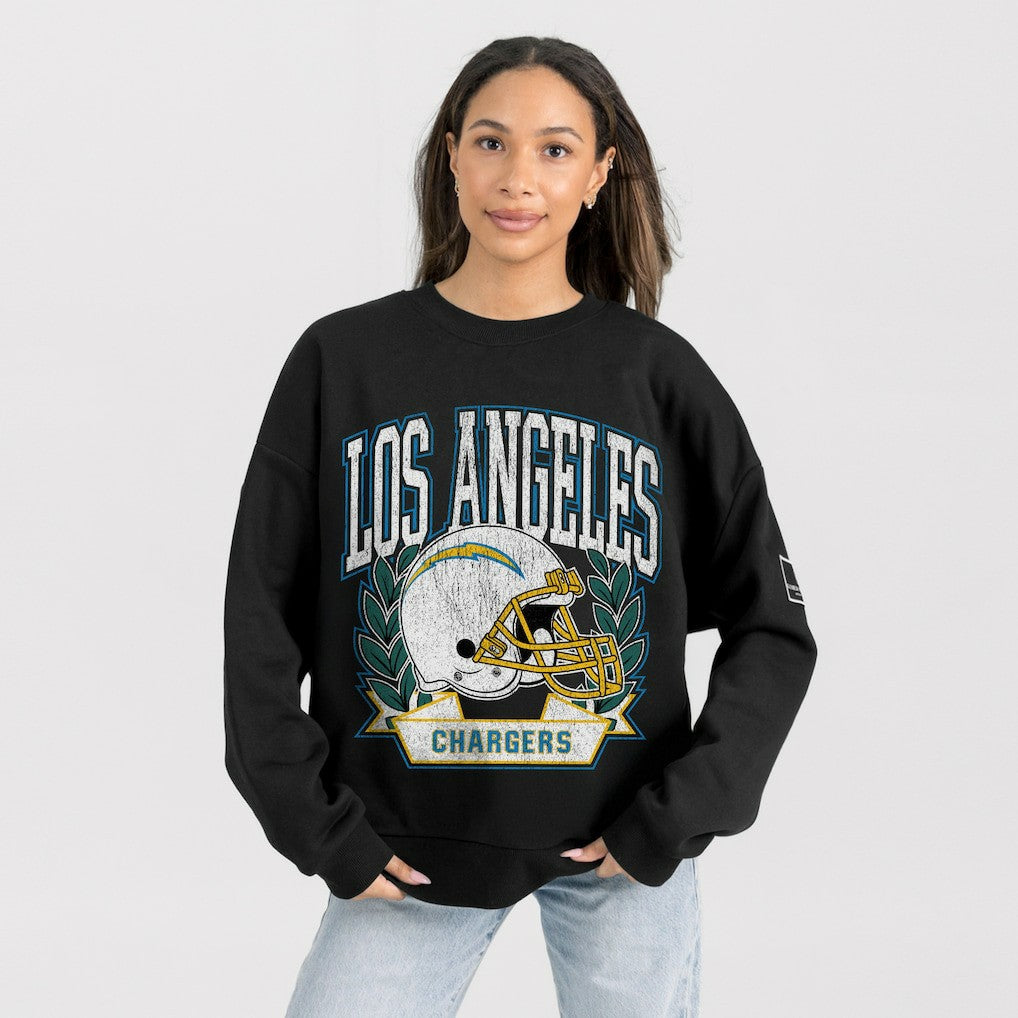 Los Angeles Chargers Gameday Couture Women's Oversized Victory Lane Black Label Premium Fleece Sweatshirt Black | NFL