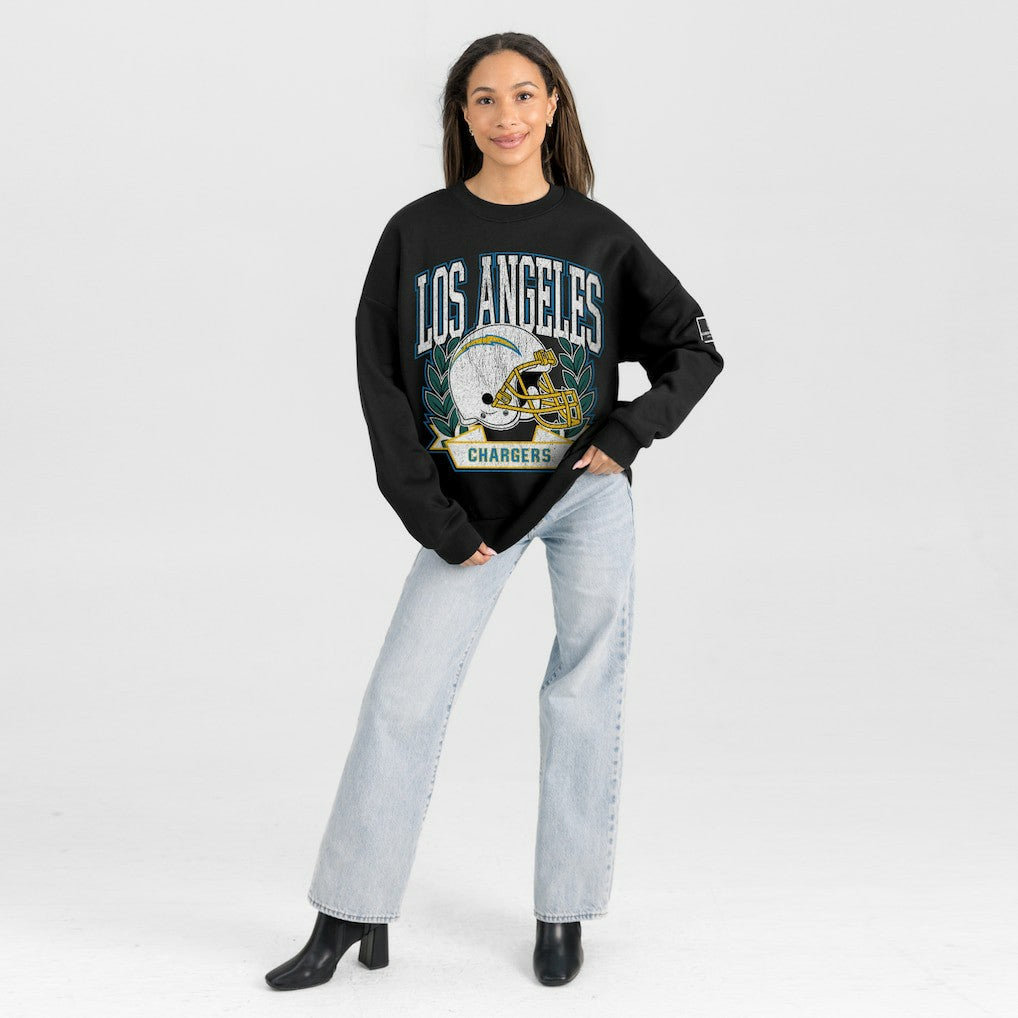 Los Angeles Chargers Gameday Couture Women's Oversized Victory Lane Black Label Premium Fleece Sweatshirt Black | NFL