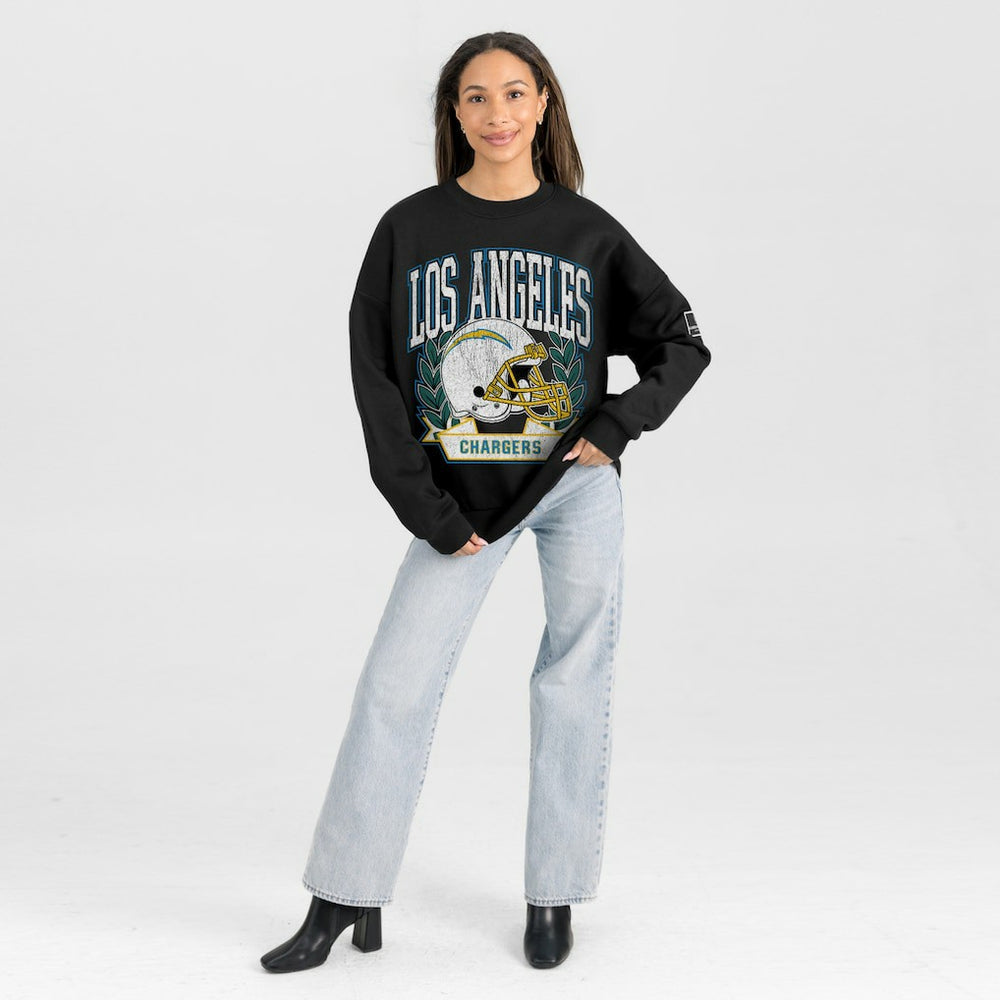 Los Angeles Chargers Gameday Couture Women's Oversized Victory Lane Black Label Premium Fleece Sweatshirt Black | NFL