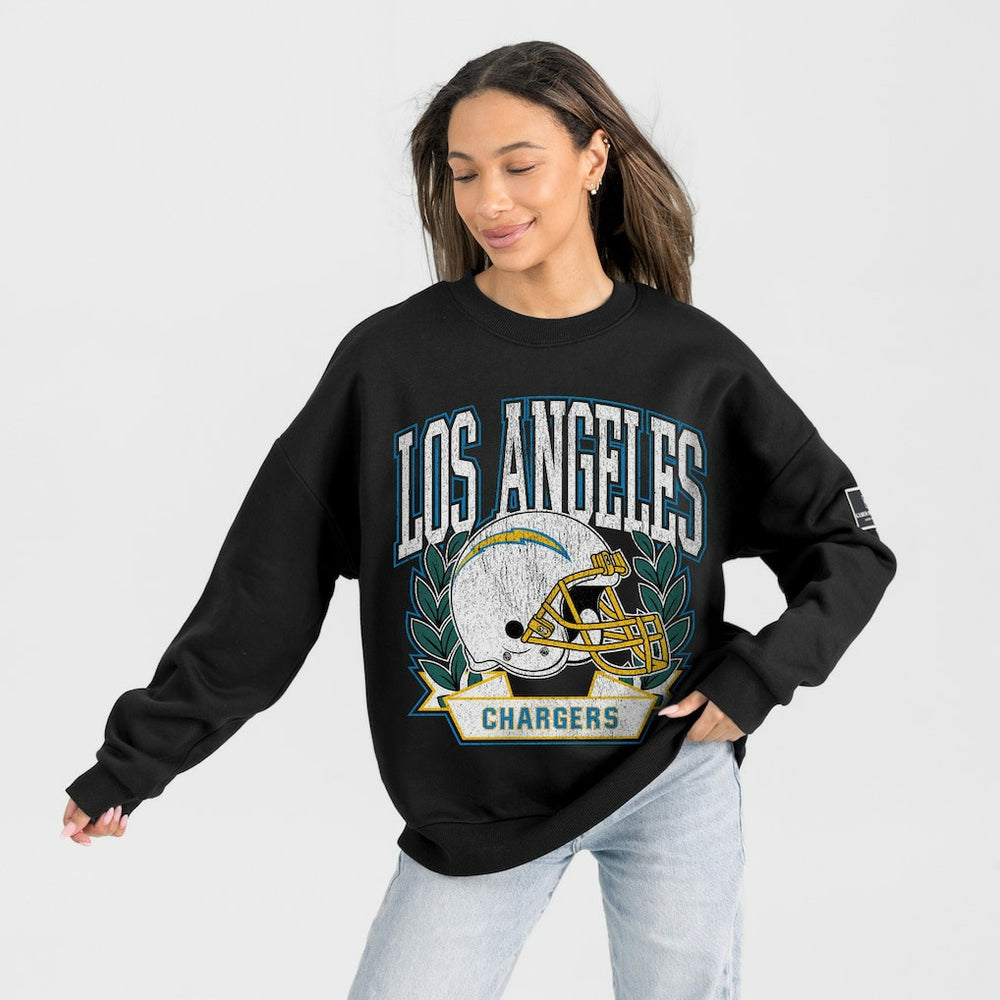 Los Angeles Chargers Gameday Couture Women's Oversized Victory Lane Black Label Premium Fleece Sweatshirt Black | NFL
