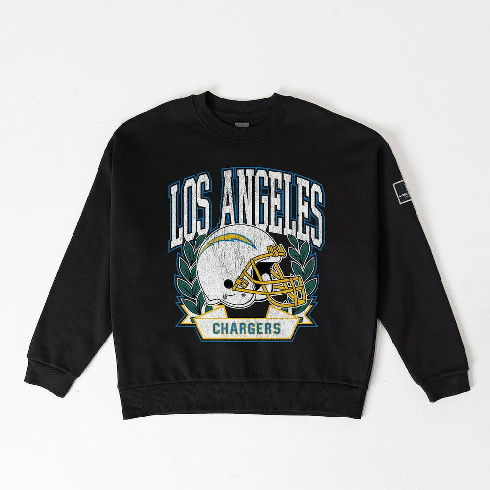 Los Angeles Chargers Gameday Couture Women's Oversized Victory Lane Black Label Premium Fleece Sweatshirt Black | NFL
