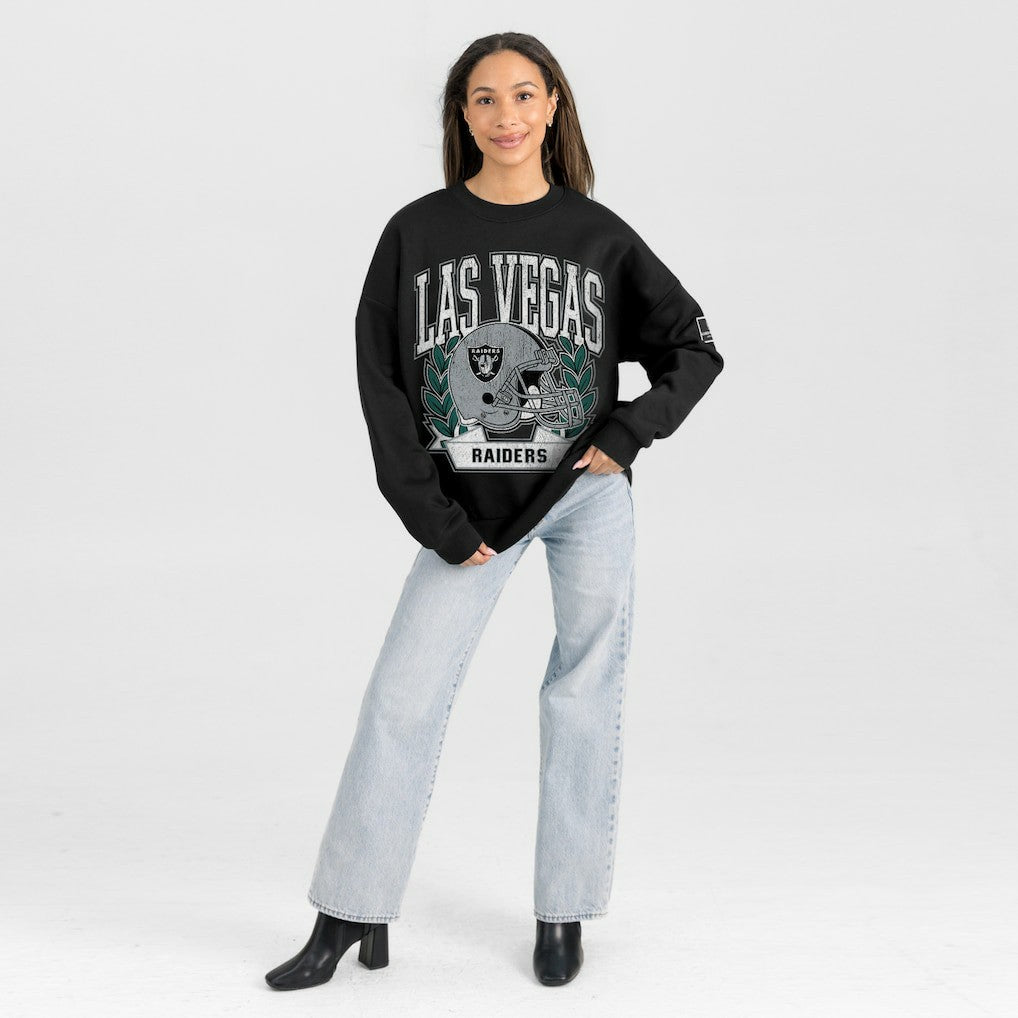 Las Vegas Raiders Gameday Couture Women's Oversized Victory Lane Black Label Premium Fleece Sweatshirt Black | NFL