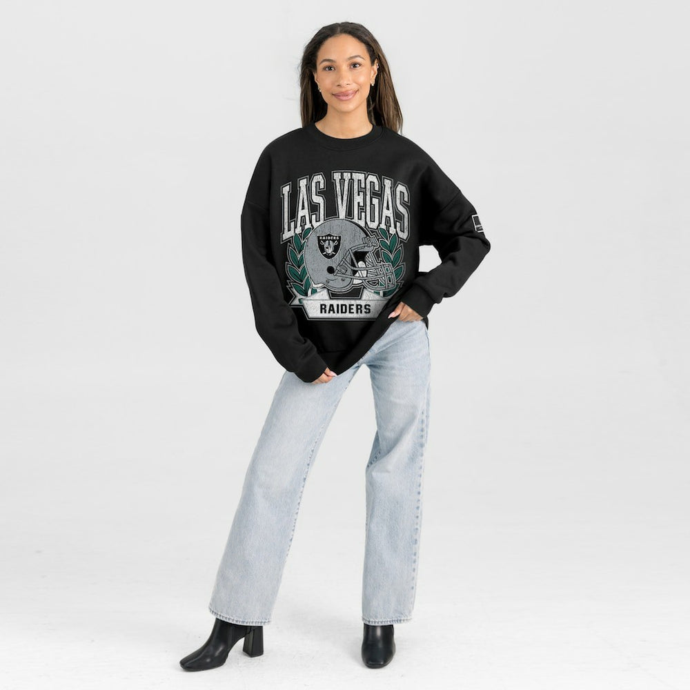 Las Vegas Raiders Gameday Couture Women's Oversized Victory Lane Black Label Premium Fleece Sweatshirt Black | NFL