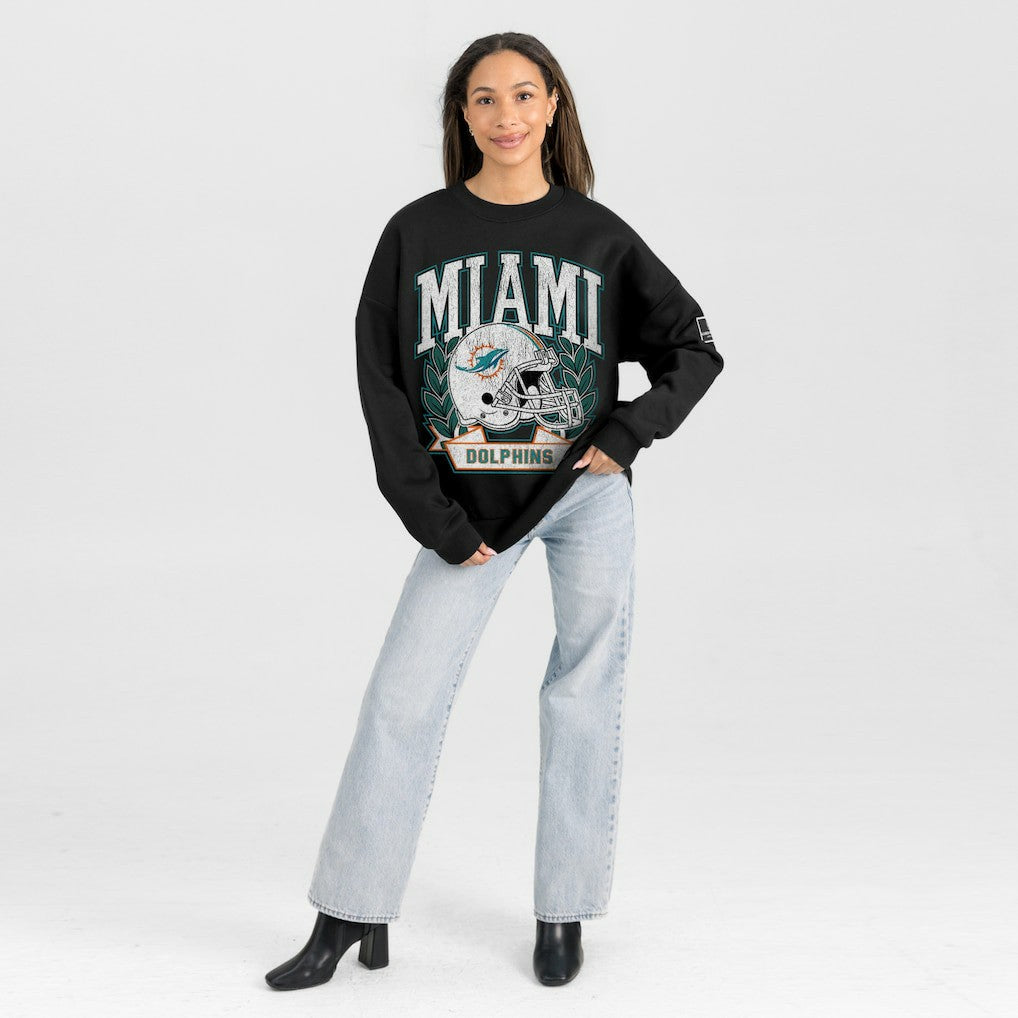 Miami Dolphins Gameday Couture Women's Oversized Victory Lane Black Label Premium Fleece Sweatshirt Black | NFL