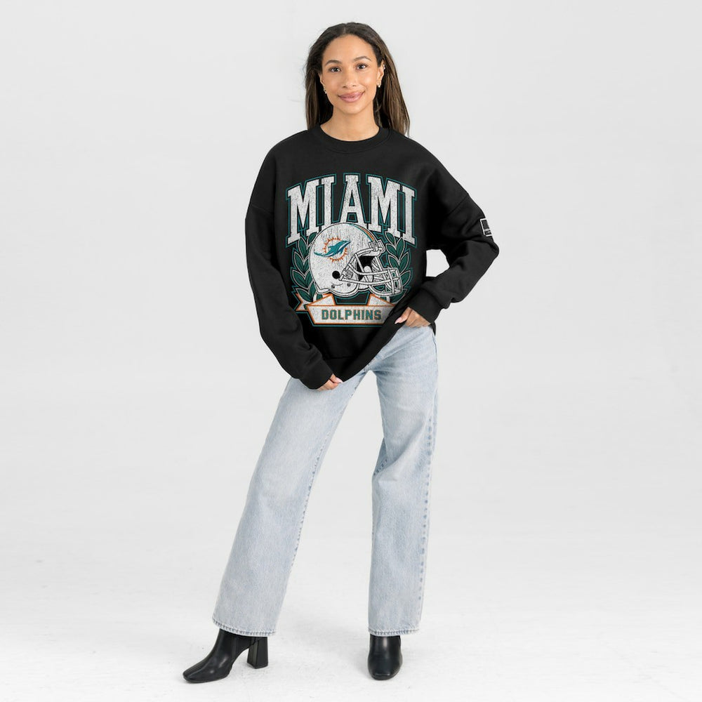 Miami Dolphins Gameday Couture Women's Oversized Victory Lane Black Label Premium Fleece Sweatshirt Black | NFL