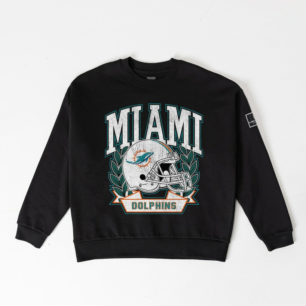 Miami Dolphins Gameday Couture Women's Oversized Victory Lane Black Label Premium Fleece Sweatshirt Black | NFL