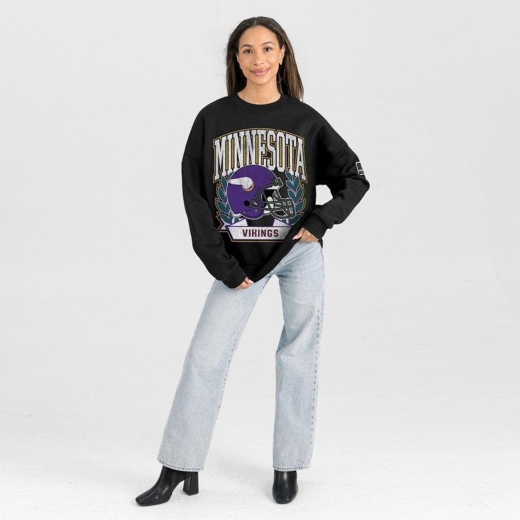 Minnesota Vikings Gameday Couture Women's Oversized Victory Lane Black Label Premium Fleece Sweatshirt Black | NFL