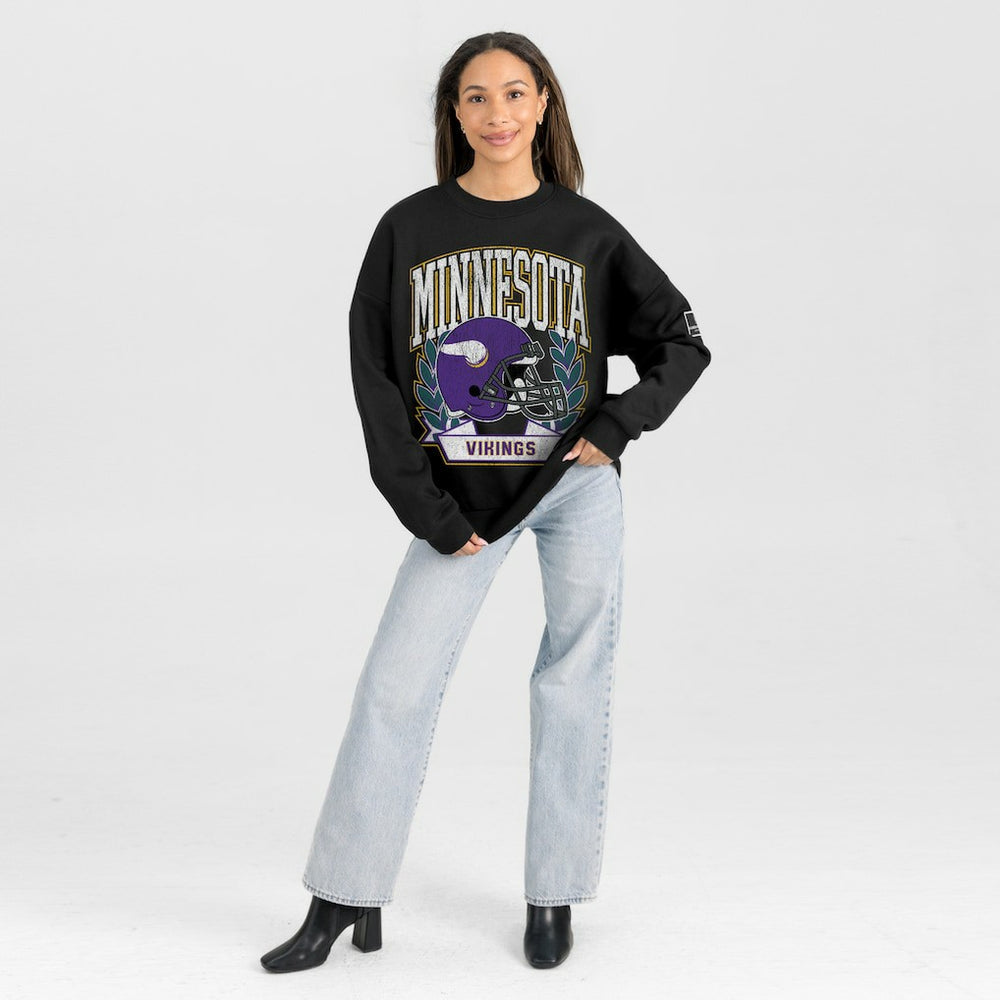 Minnesota Vikings Gameday Couture Women's Oversized Victory Lane Black Label Premium Fleece Sweatshirt Black | NFL