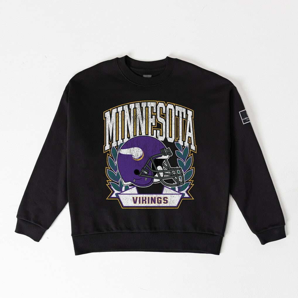 Minnesota Vikings Gameday Couture Women's Oversized Victory Lane Black Label Premium Fleece Sweatshirt Black | NFL