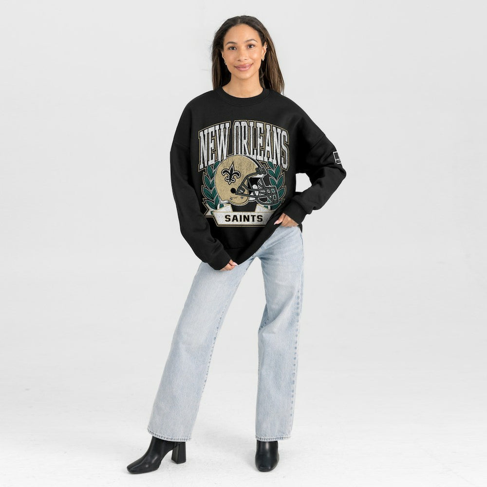 New Orleans Saints Gameday Couture Women's Oversized Victory Lane Black Label Premium Fleece Sweatshirt Black | NFL