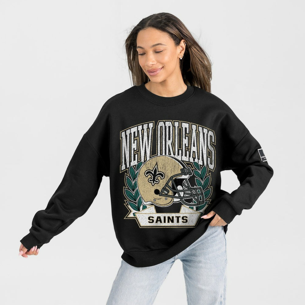 New Orleans Saints Gameday Couture Women's Oversized Victory Lane Black Label Premium Fleece Sweatshirt Black | NFL