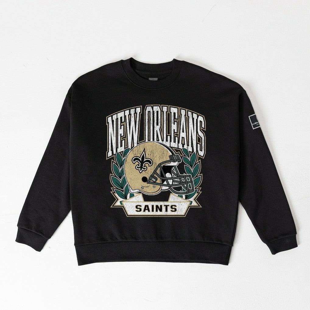 New Orleans Saints Gameday Couture Women's Oversized Victory Lane Black Label Premium Fleece Sweatshirt Black | NFL