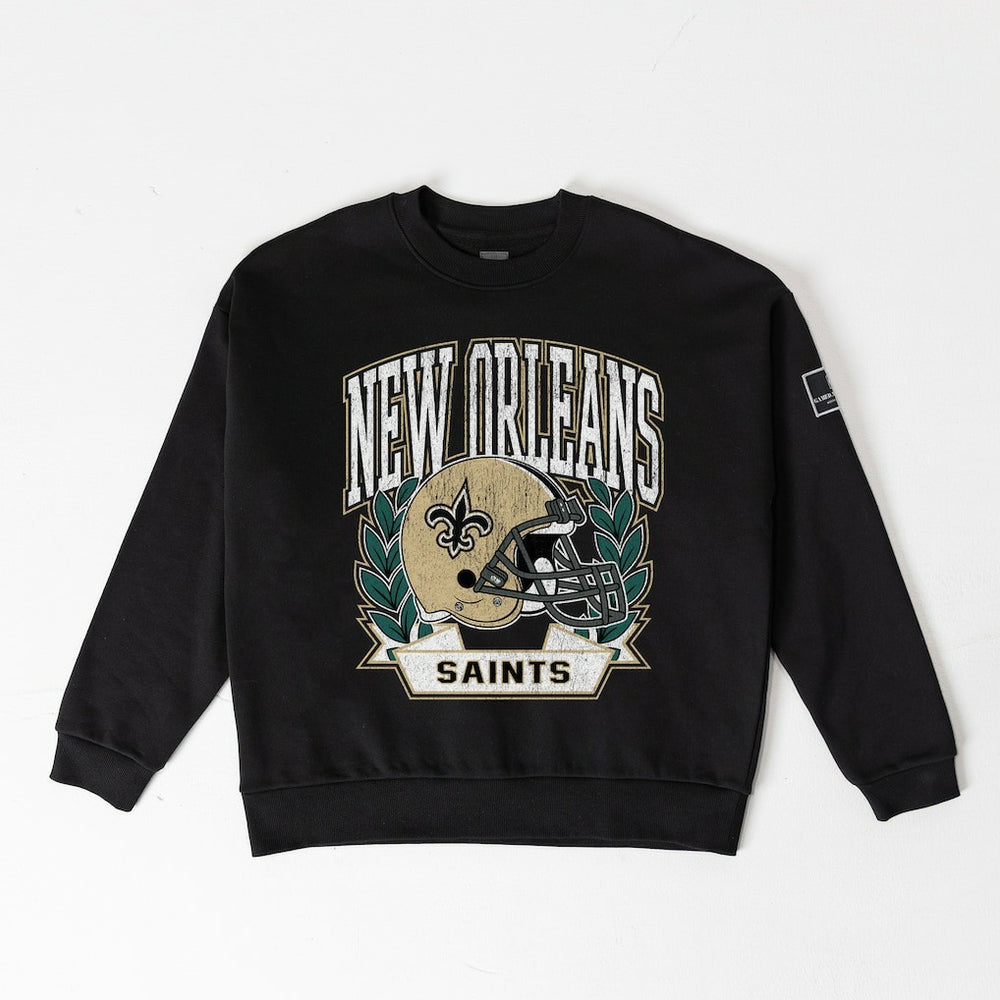 New Orleans Saints Gameday Couture Women's Oversized Victory Lane Black Label Premium Fleece Sweatshirt Black | NFL