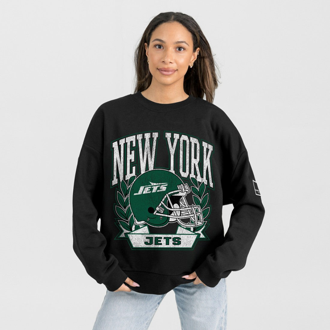 New York Jets Gameday Couture Women's Oversized Victory Lane Black Label Premium Fleece Sweatshirt Black | NFL