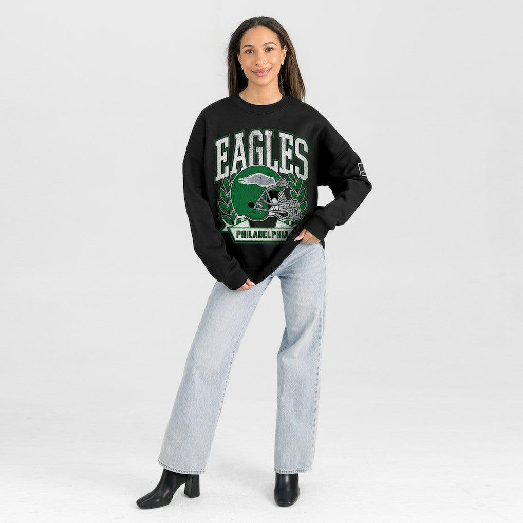 Philadelphia Eagles Gameday Couture Women's Oversized Victory Lane Black Label Premium Fleece Sweatshirt Black | NFL