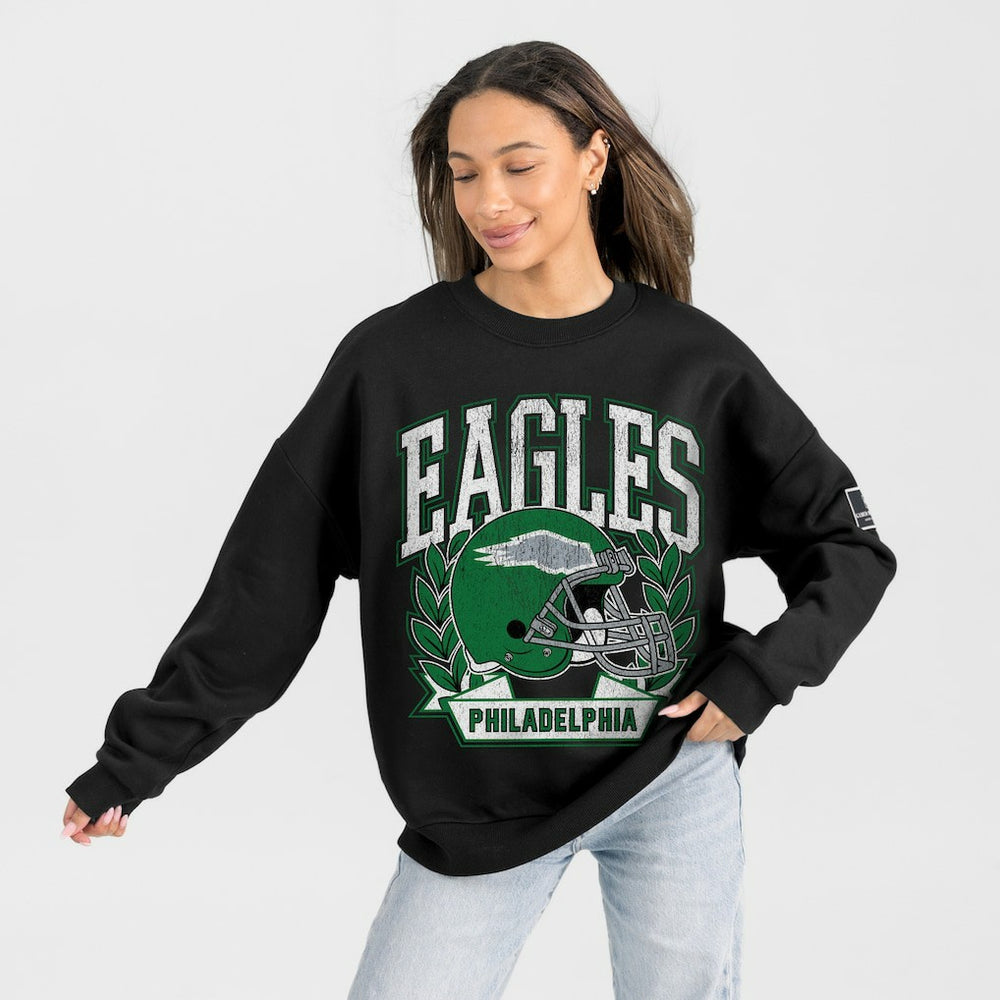 Philadelphia Eagles Gameday Couture Women's Oversized Victory Lane Black Label Premium Fleece Sweatshirt Black | NFL
