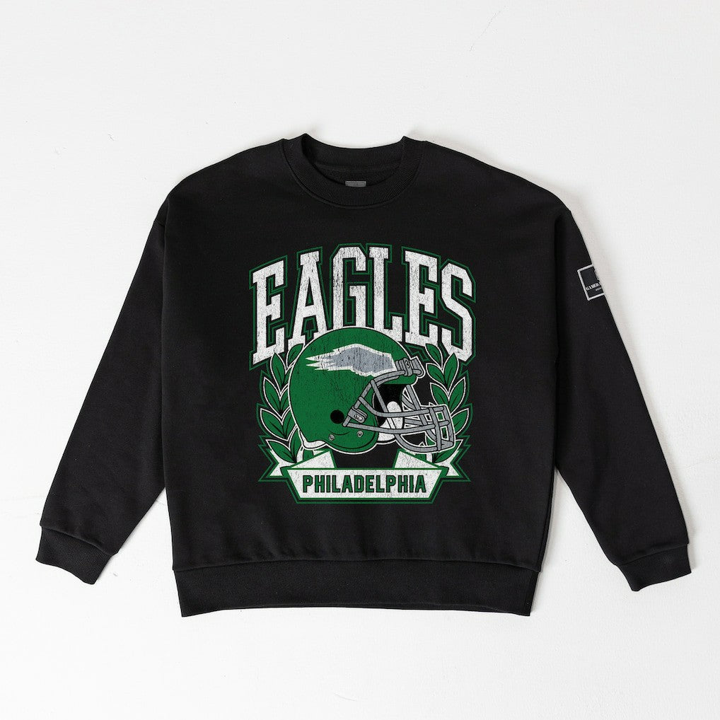 Philadelphia Eagles Gameday Couture Women's Oversized Victory Lane Black Label Premium Fleece Sweatshirt Black | NFL