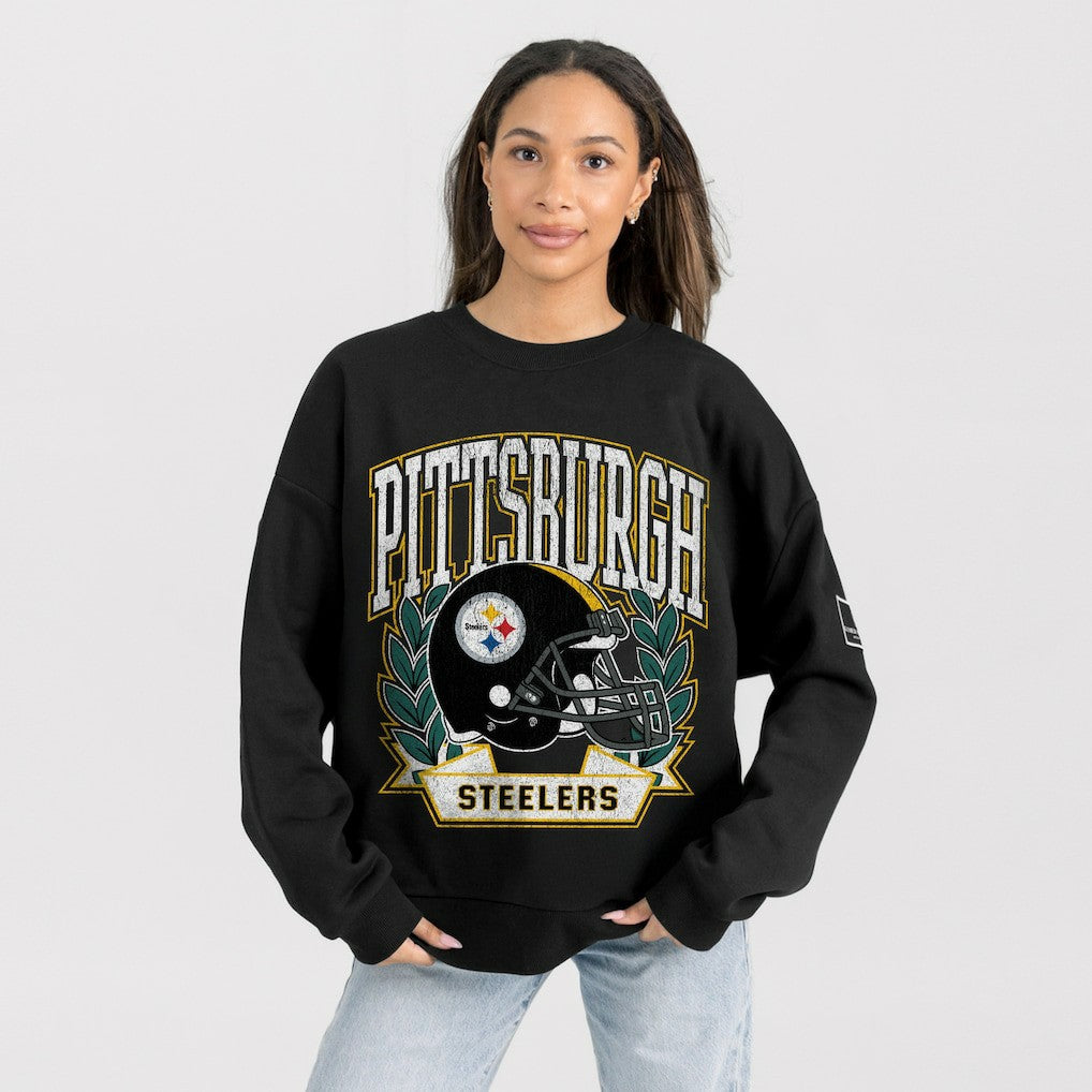 Pittsburgh Steelers Gameday Couture Women's Oversized Victory Lane Black Label Premium Fleece Sweatshirt Black | NFL