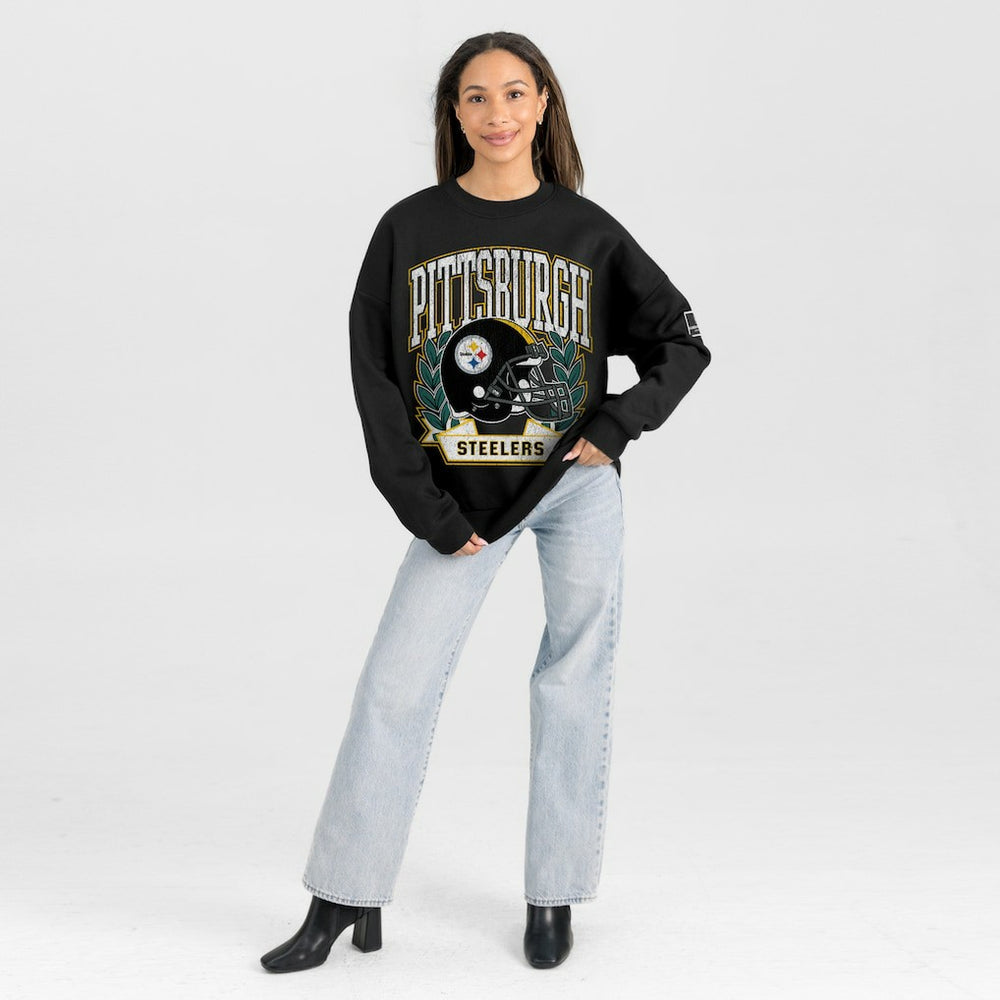Pittsburgh Steelers Gameday Couture Women's Oversized Victory Lane Black Label Premium Fleece Sweatshirt Black | NFL
