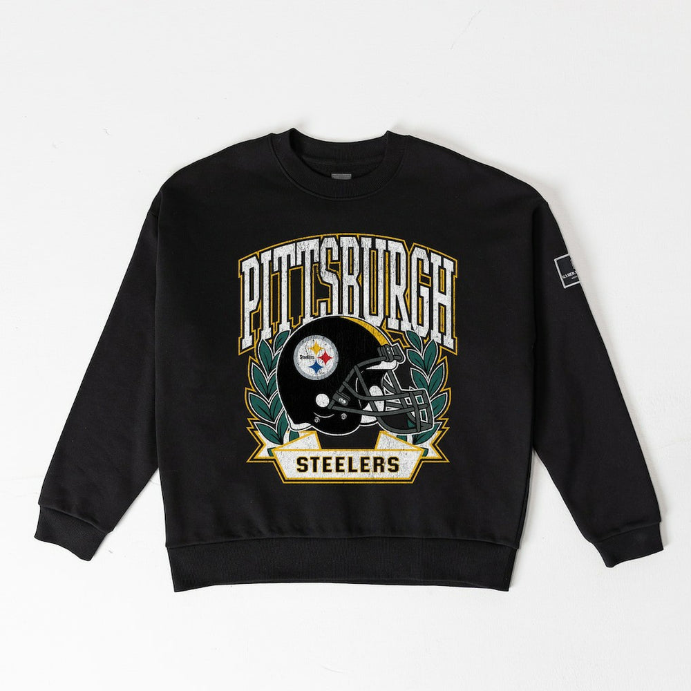 Pittsburgh Steelers Gameday Couture Women's Oversized Victory Lane Black Label Premium Fleece Sweatshirt Black | NFL