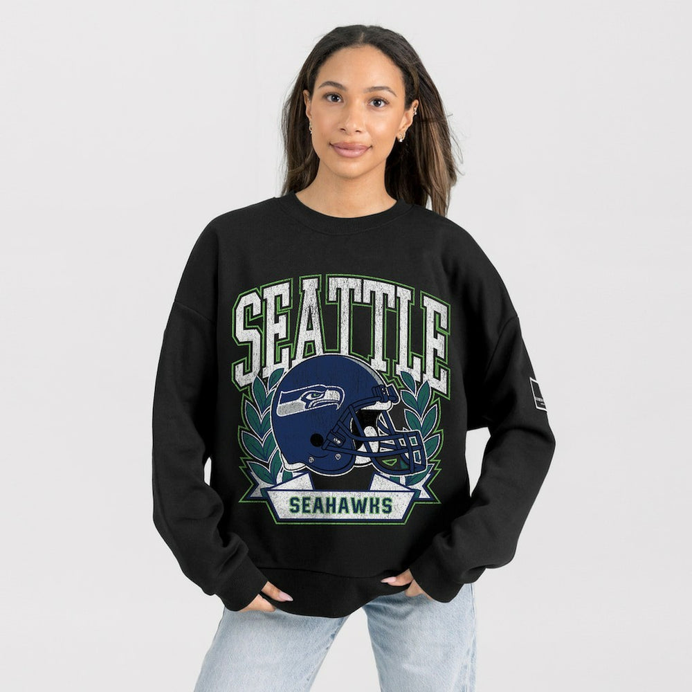 Seattle Seahawks Gameday Couture Women's Oversized Victory Lane Black Label Premium Fleece Sweatshirt Black | NFL