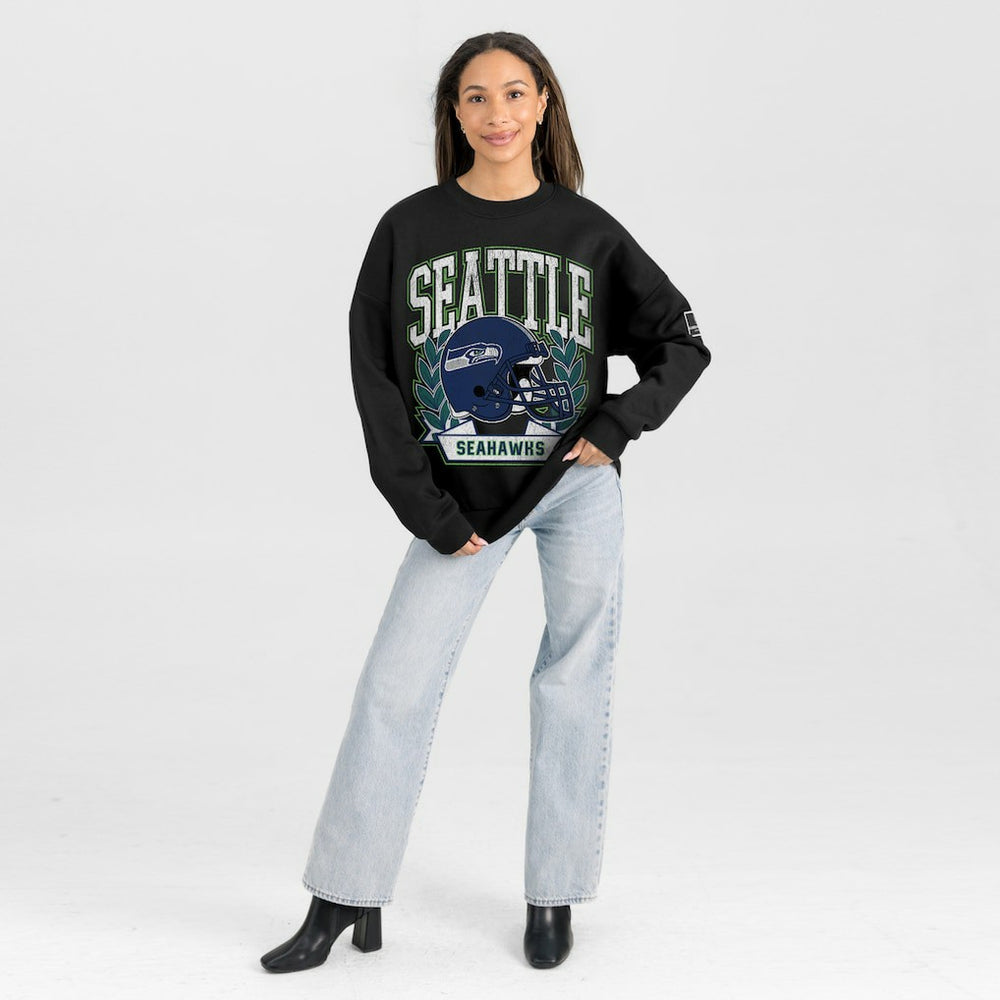 Seattle Seahawks Gameday Couture Women's Oversized Victory Lane Black Label Premium Fleece Sweatshirt Black | NFL