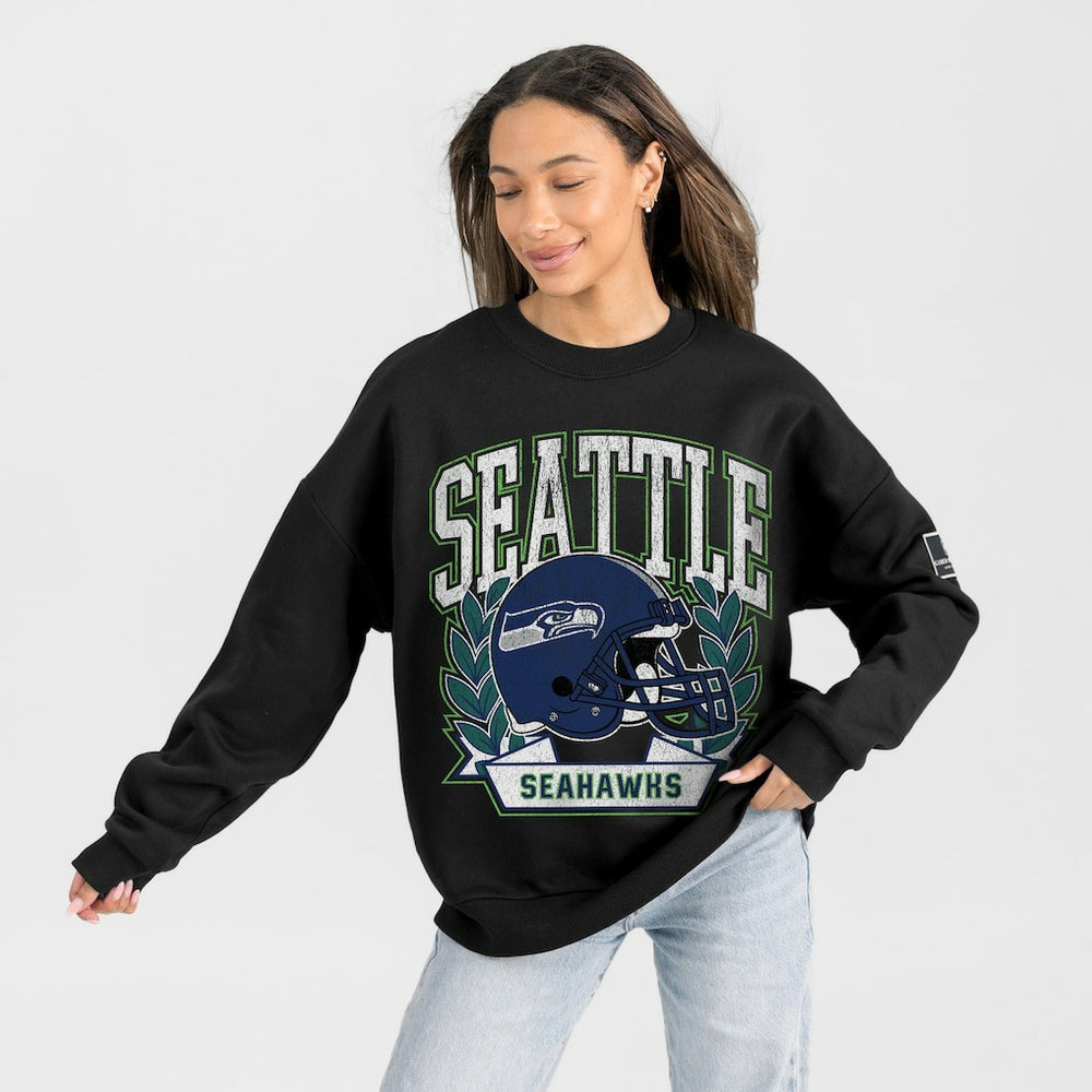 Seattle Seahawks Gameday Couture Women's Oversized Victory Lane Black Label Premium Fleece Sweatshirt Black | NFL