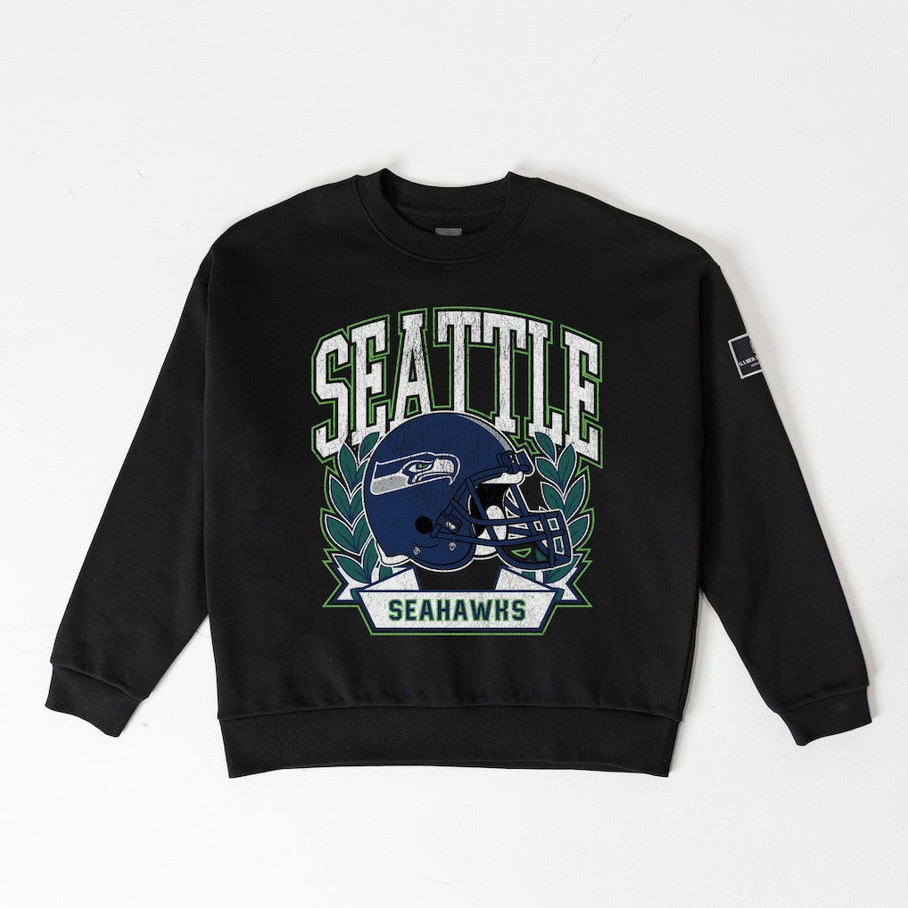 Seattle Seahawks Gameday Couture Women's Oversized Victory Lane Black Label Premium Fleece Sweatshirt Black | NFL