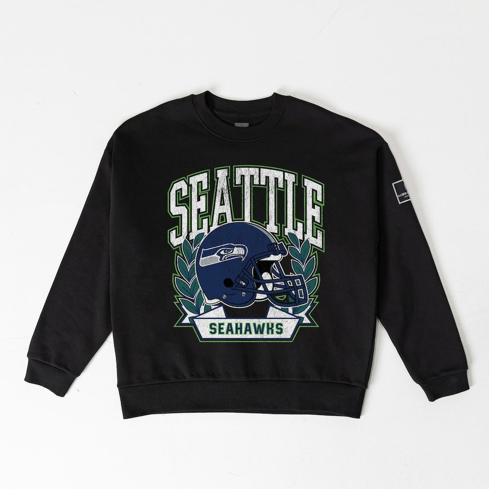 Seattle Seahawks Gameday Couture Women's Oversized Victory Lane Black Label Premium Fleece Sweatshirt Black | NFL
