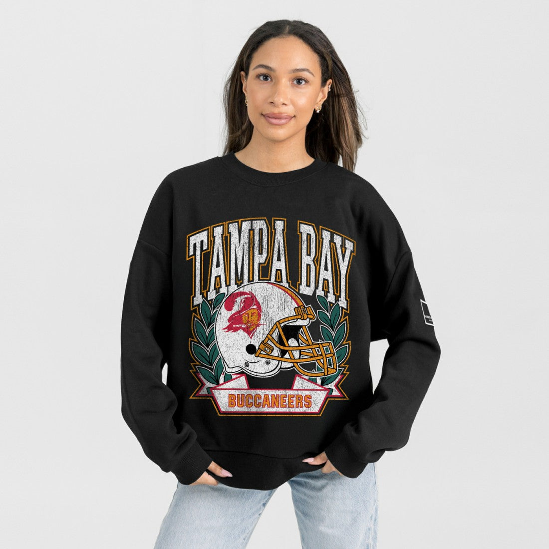 Tampa Bay Buccaneers Gameday Couture Women's Oversized Victory Lane Black Label Premium Fleece Sweatshirt Black | NFL